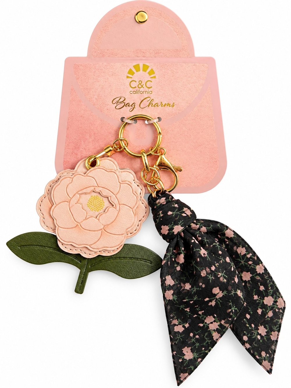 C&C California Pink Flower Floral Scarf Bag Charm Keychain NWT